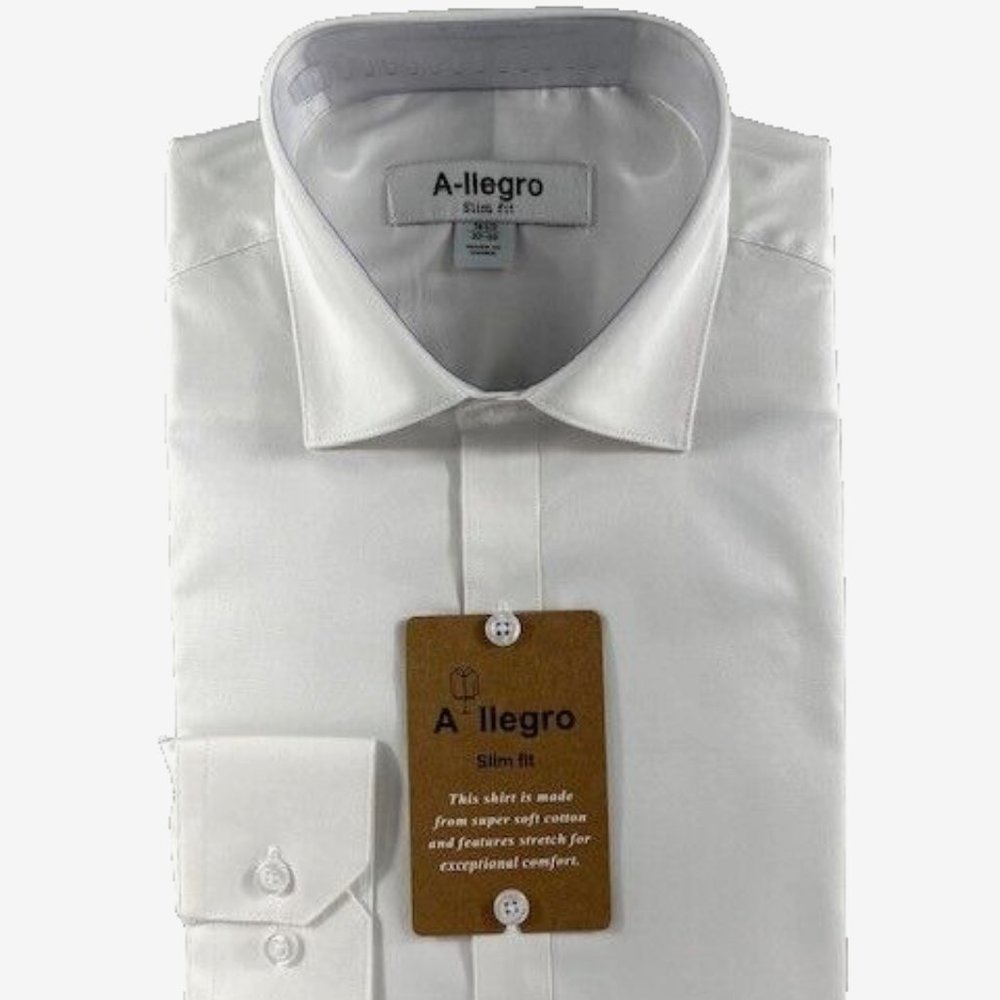 A-llegro Men's Dress Shirt White Convertible Cuff Slim Fit Sizes 14.5 - 18.5